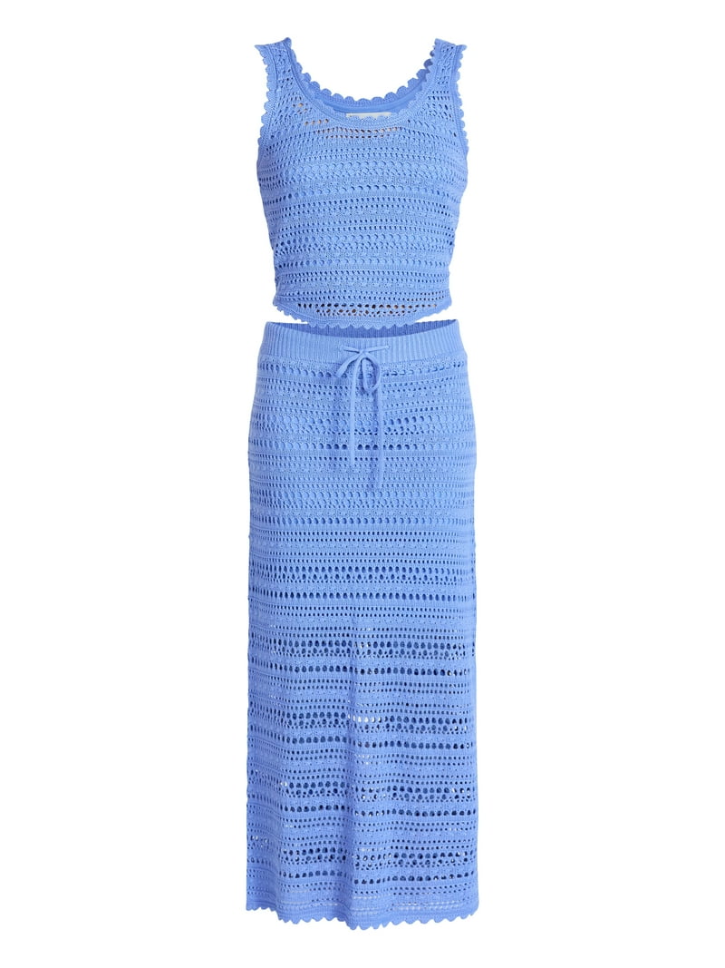 No Boundaries Cotton Pointelle Tank Top and Maxi Skirt Set, 2