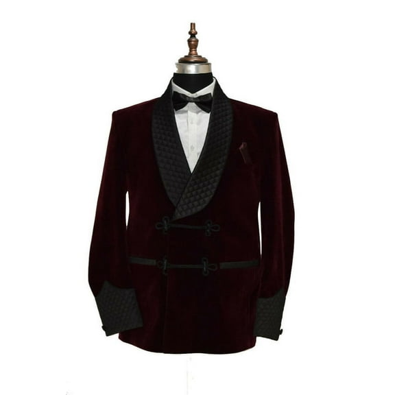 Mens Burgundy Velvet Smoking Jacket – Frogging Style Evening Wear