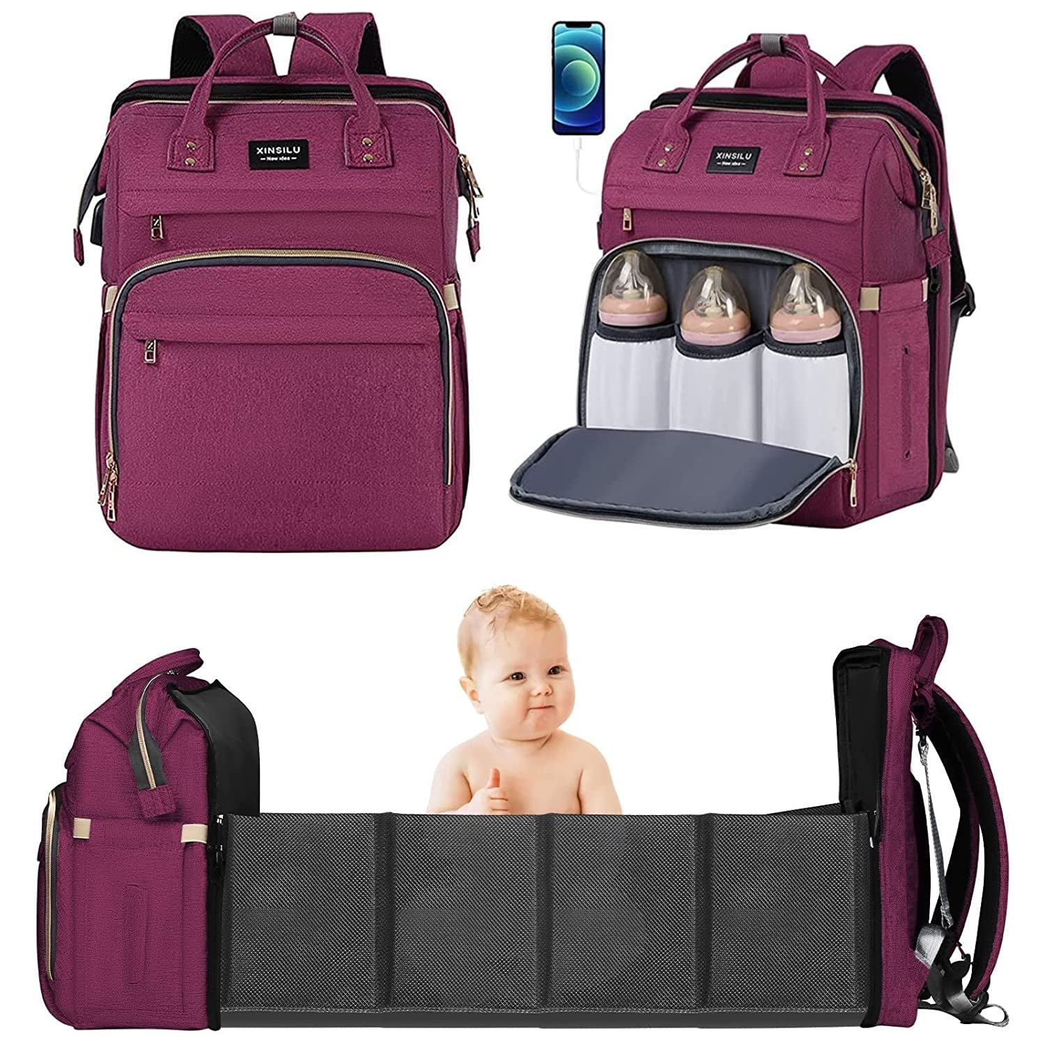 Diaper Bag Backpack with Changing Station Baby Diaper Bags for Girls