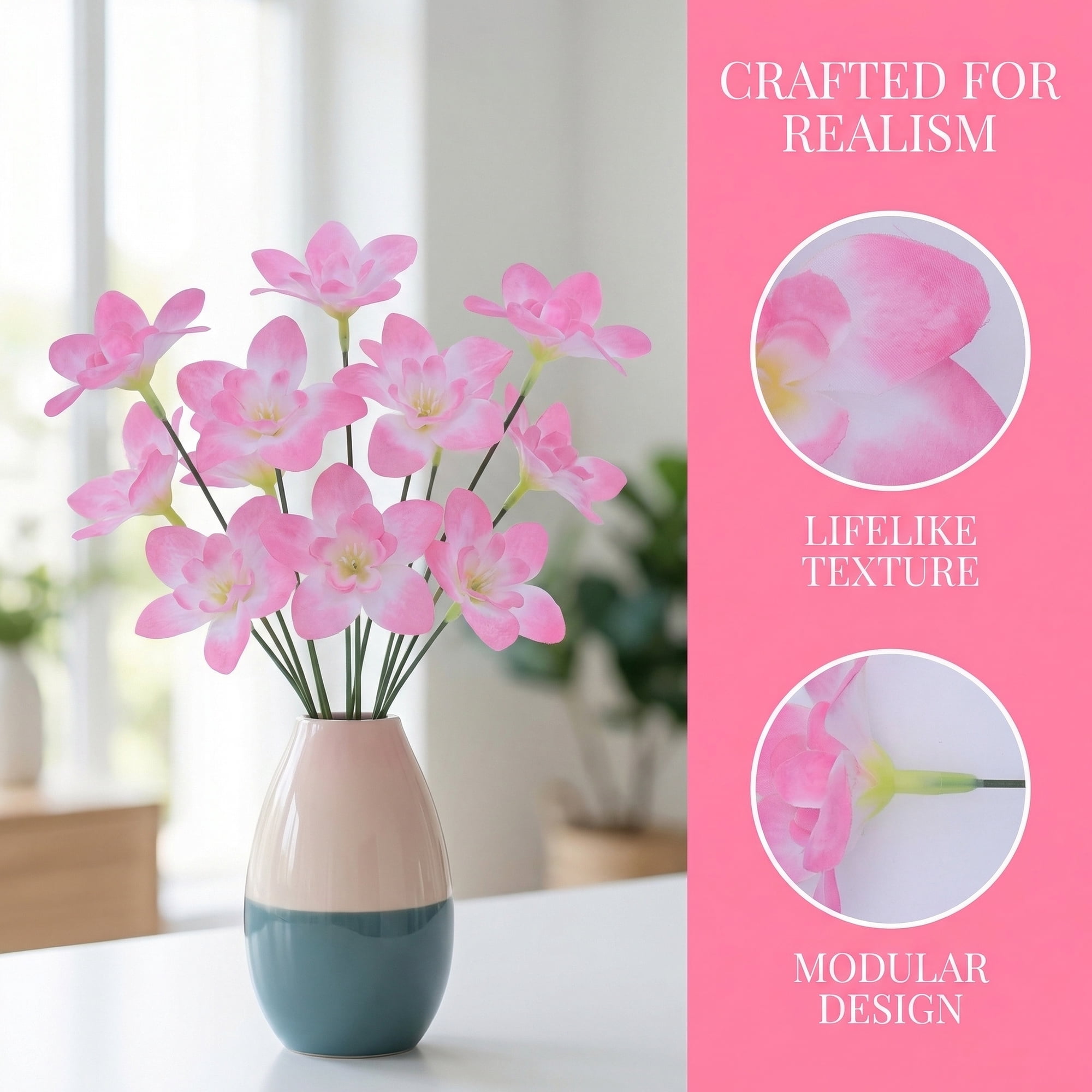 Unique Bargains Artificial Orchid Flowers Detachable HeadsSilk Phalaenopsis Pink 5.9 in