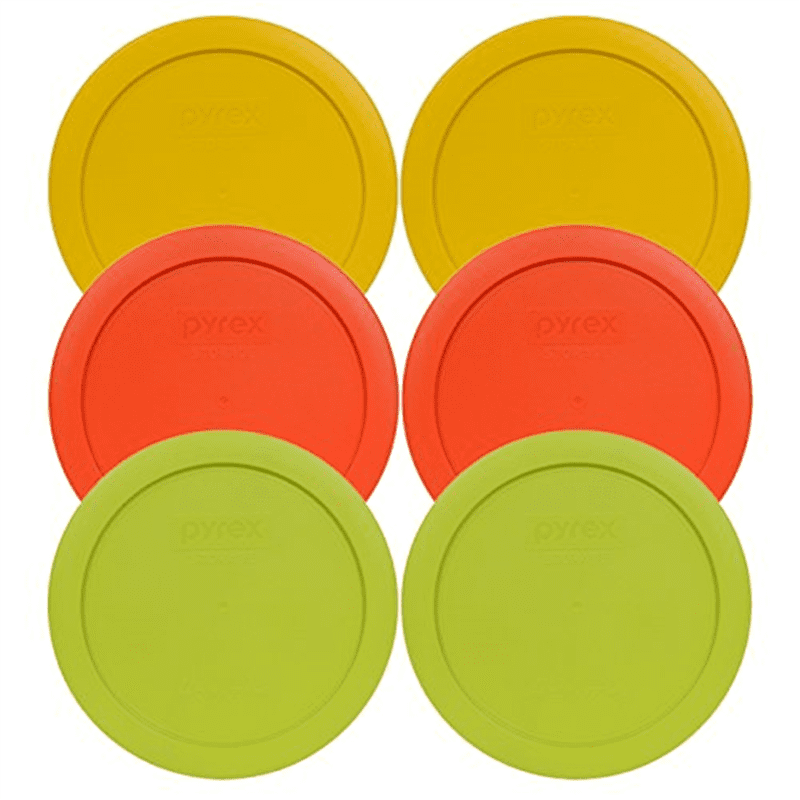 2-Butter Yellow, 2-Pumpkin Orange, 2-Edamame Green Pyrex 7201-PC Round 4 Cup Storage Container Lids for Glass Bowls