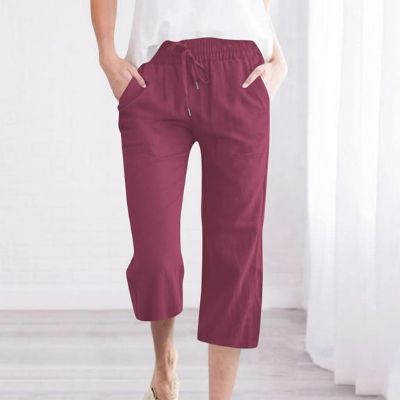 Ailaofu Womens Casual Tapered Capri Cargo Pants Loose Elastic Waist Ankle Cropped Trouser with Pockets