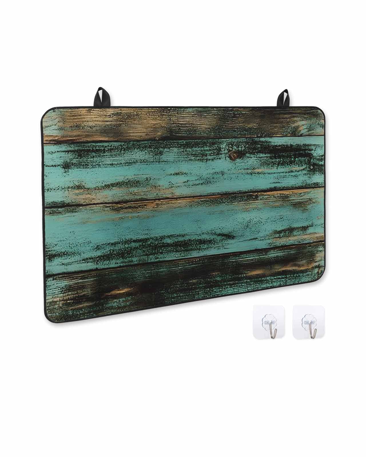 nqOlkjepod Large Induction Cooktop Protector Mat 28.5"x20.5", Teal Brown Plank Stove Top Covers for Electric Stove, Farmhouse Vintage Shabby Wood Grain Stove Burner Cover Mats, Glass Top Stove Cover