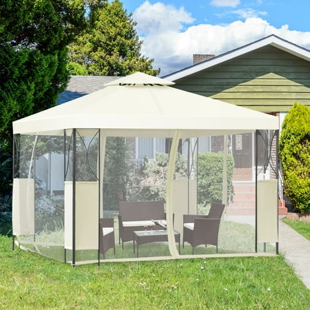 gazebo x10 awning tier canopy shelter tent beige steel netting costway garden patio walmart