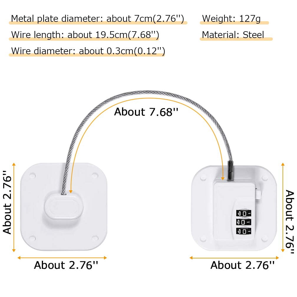 Viaky 2 Pack Child Safety Cabinet Lock for Refrigerator Fridge Door Freezer Furniture Window Safe Lock with Dial Code Digit Password, Free 6 Extra Adhesive Pads for Coded Lock, No Drilling (White)