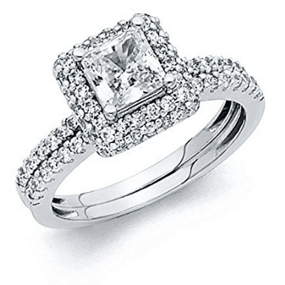 3 Ct Princess Cut Real 14K White Gold Engagement Wedding Ring Set Matching Band