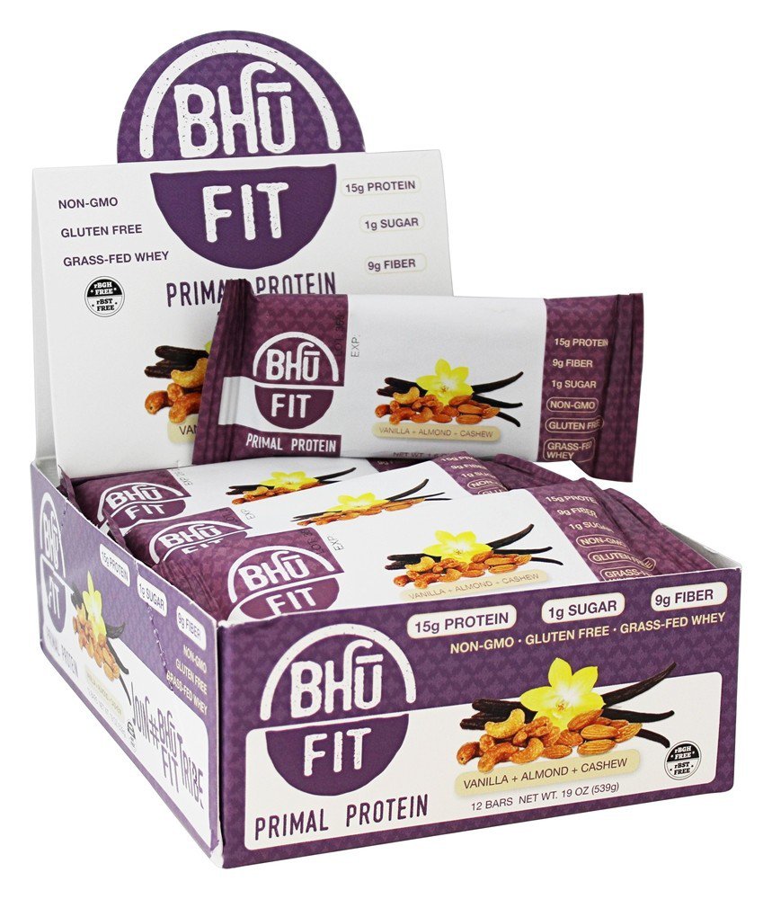 Bhu Fit Primal Protein Bar, Vanilla + Almond + Cashew, 15g Protein, 12 Ct