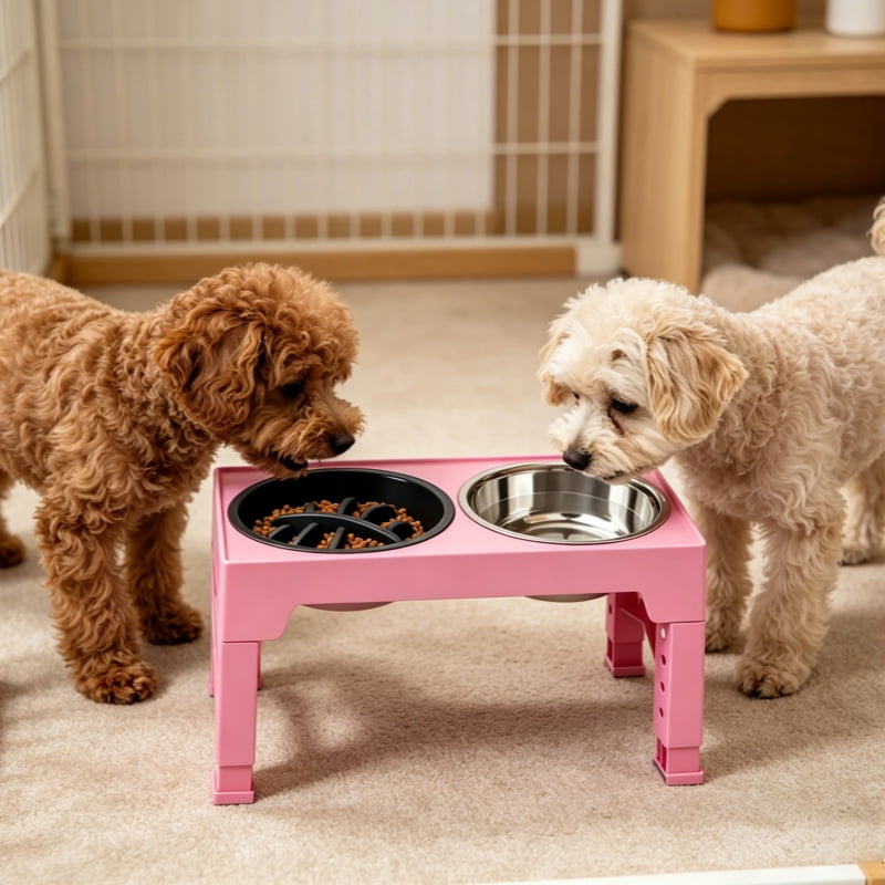 Ceenwes The height-adjustable pet high stand dog bowl with 5 adjustable heights comes with 2 stainless steel dog water bowls and 1 slow feeding dog bowl, suitable for small, medium and large dogs