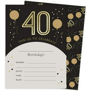 40th Birthday Style 4 Happy Birthday Invitations Invite Cards (25 Count) With Envelopes and Seal Stickers Vinyl Girls Boys Kids Party (25ct)