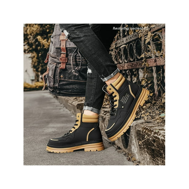 Woobling Mens Winter Boot Lightweight Ankle Boots Lace Up Booties Lug Sole Shoes Driving Casual Outdoor Short Bootie Black 8.5