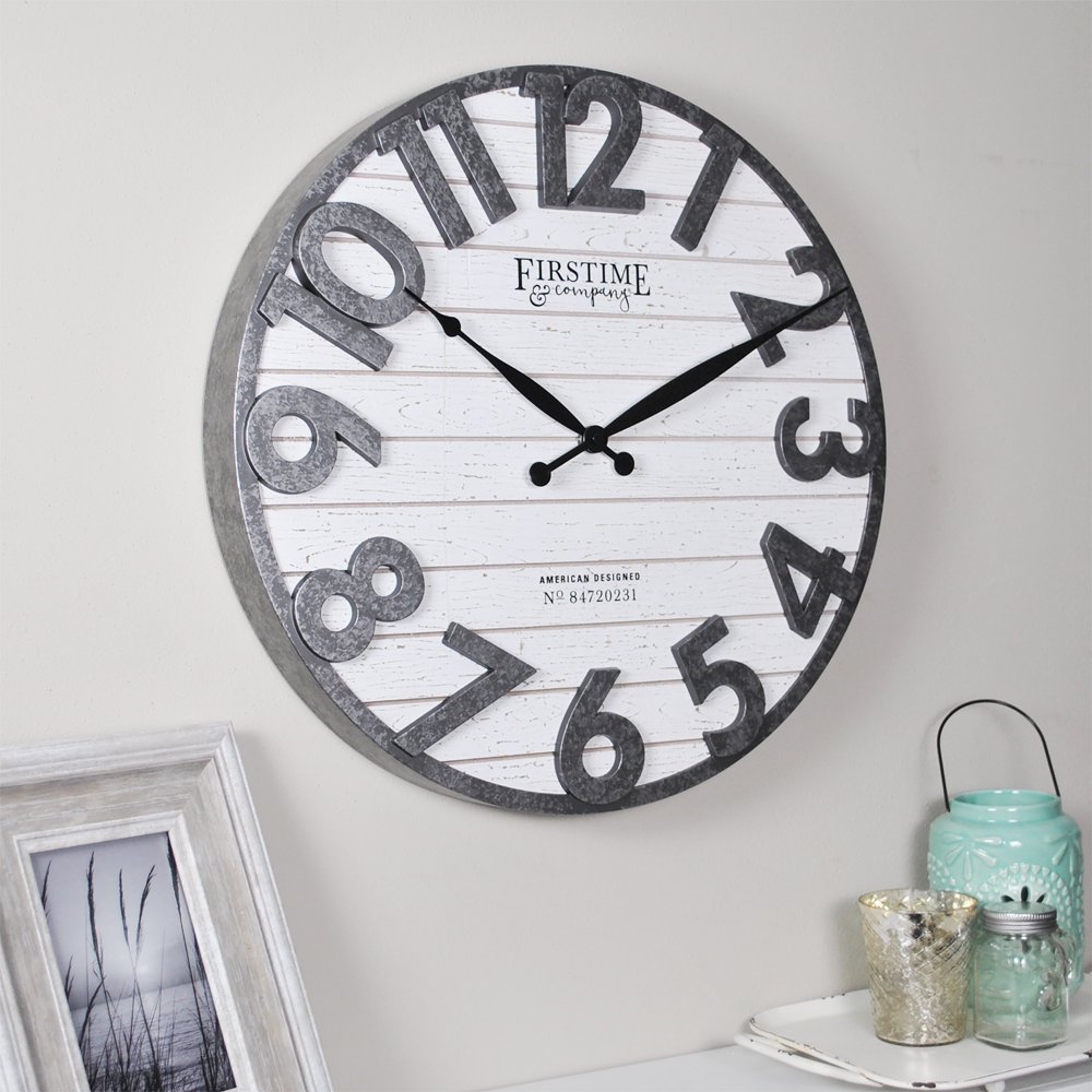 FirsTime & Co. Sawyer Shiplap Wall Clock, Distress White & Gray, 18 in