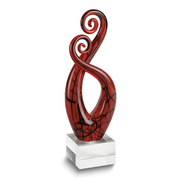 Badash Pietro Handcrafted Black and Red Glass with Crystal Base Centerpiece QGM23765