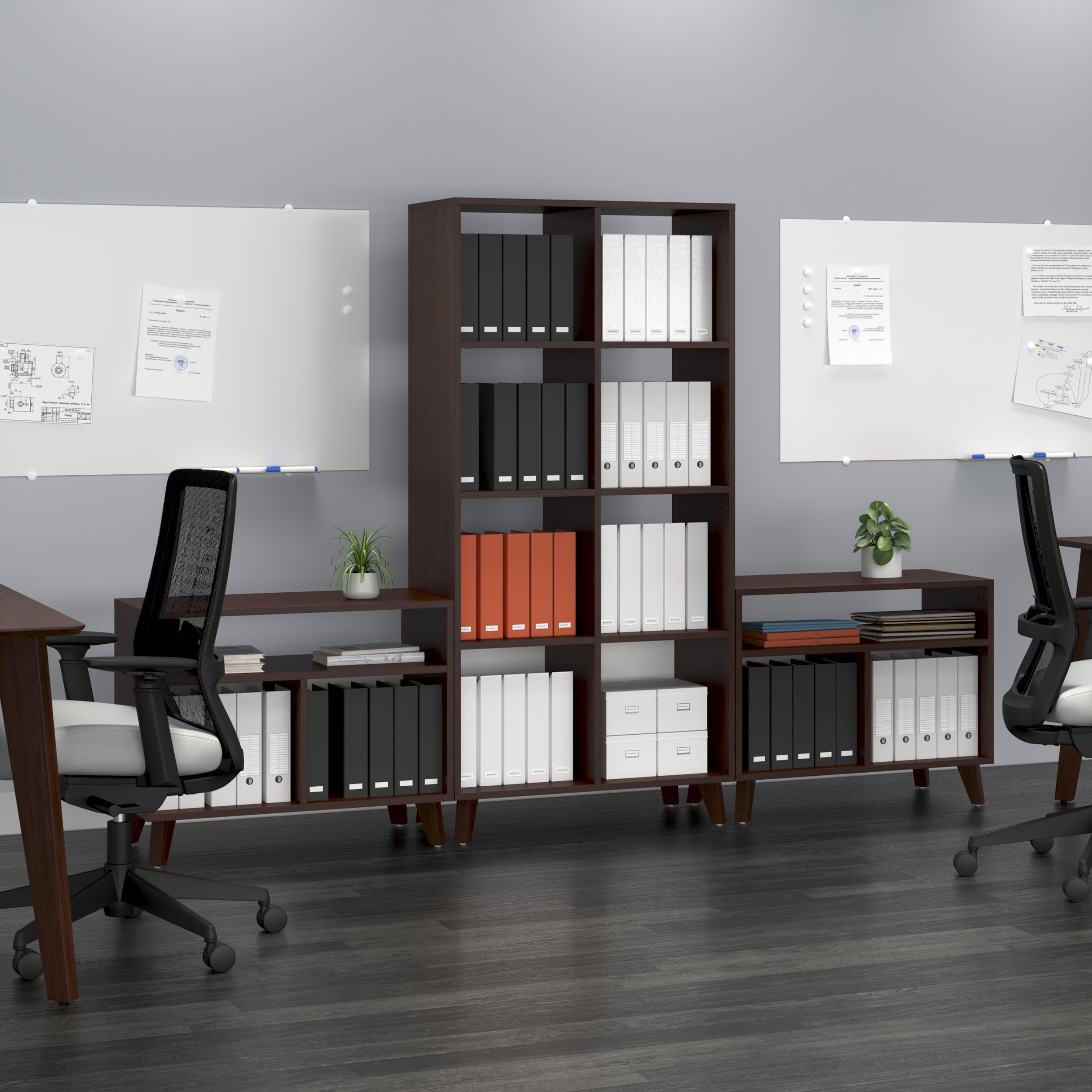 HON Basyx Commercial-Grade 66" High Modern Cube Bookcase, Real Wood Feet, Walnut (BSXCUBETMWMW)