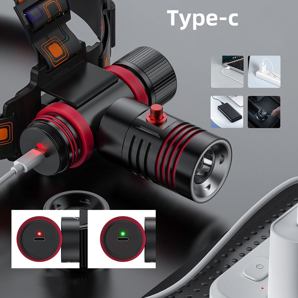 Scuba Diving Headlamp IPX8 Waterproof LED Light 2000mAh Type-C Rechargeable Underwater Flashlight 4 Modes
