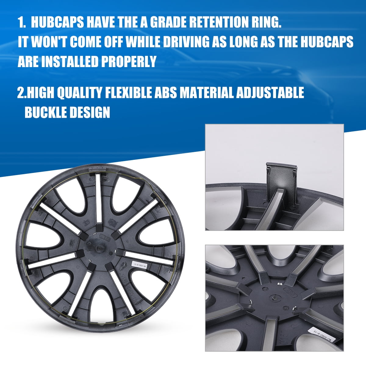 15"  Set of 4 Hubcaps Wheel Cover Replacement Hub Caps Universal Wheel Rim Cover ABS Material Exterior Accessories Snap On Car Truck SUV -15-Inch Silver, LACQUER