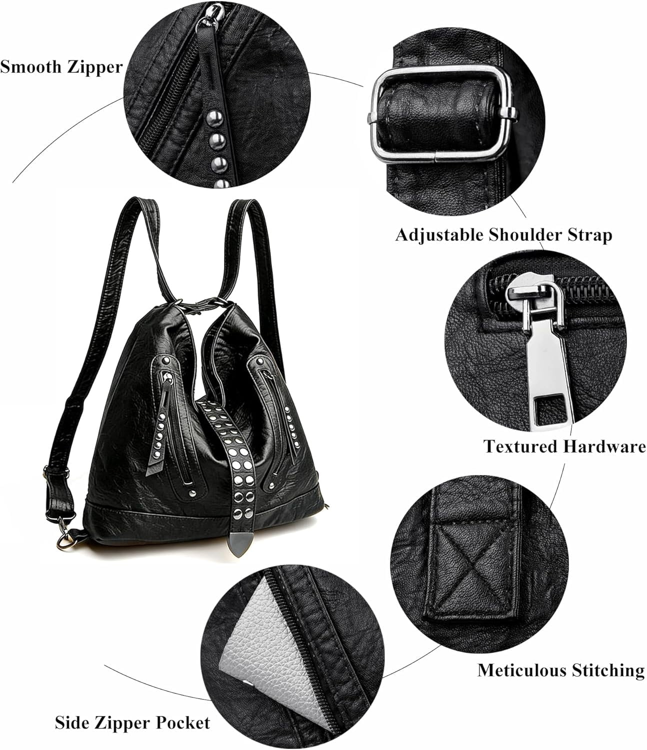 SPEKSEE 2-in-1 Convertible Backpack Shoulder Bag for Women Vintage Rivet Studded Tote Purse Casual Crossbody Bag