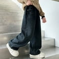 thumbnail image 5 of CAICJ98 Boy Baggy Jeans Y2K Straight Wide Leg Denim Pants Kids Casual Elastic Waist Loose Trousers Pockets Streetwear Jeans for Boys (Blue,15-16 Years), 5 of 6