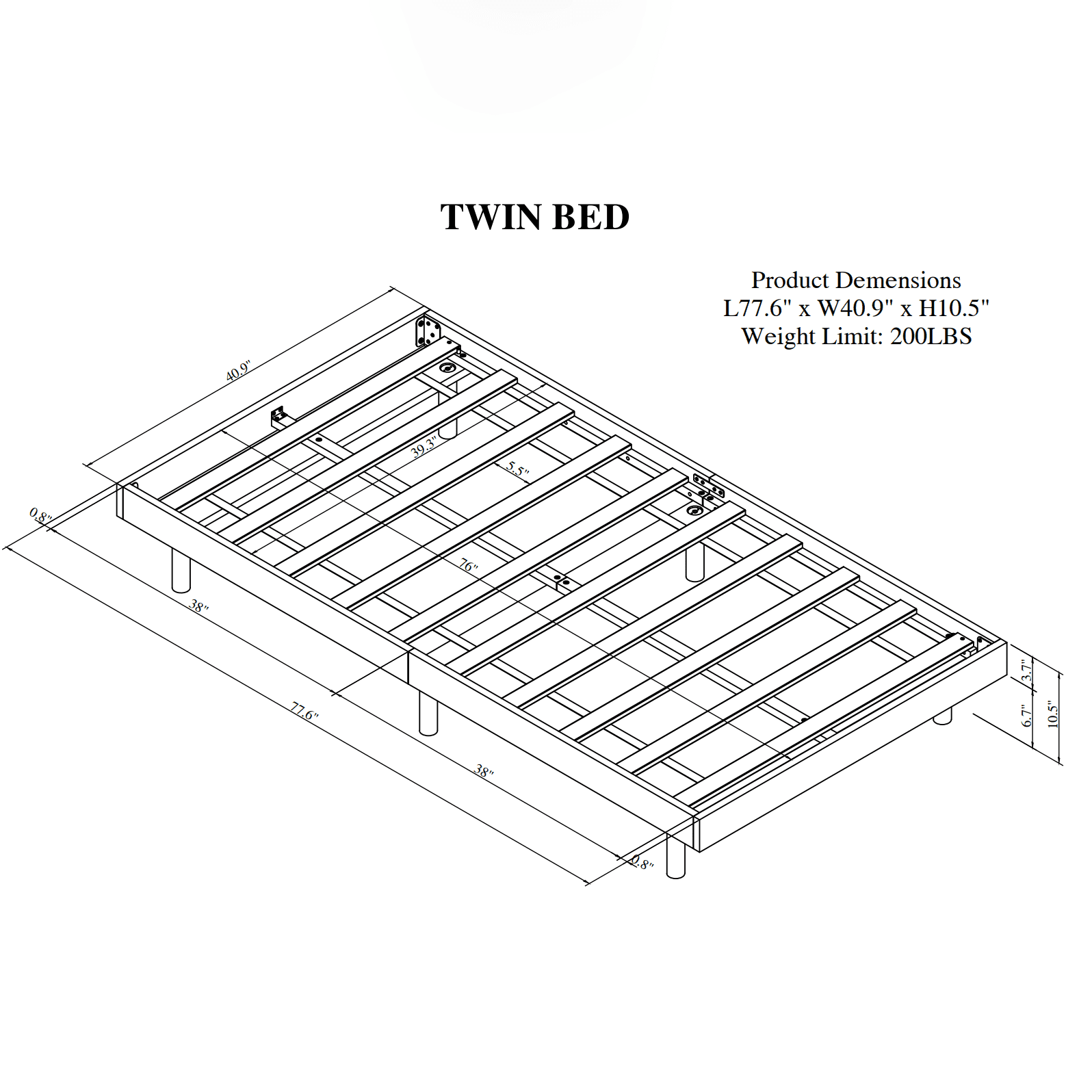 Miniyam Wood Twin Size Floating Bed for Kids and Teens, Walnut