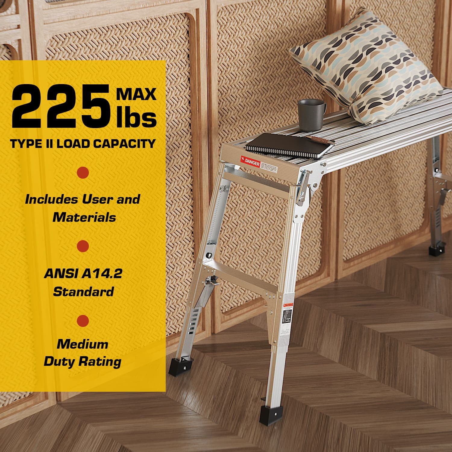Aukfa Adjustable Work Platform, Portable Bench Folding Ladder,Gray