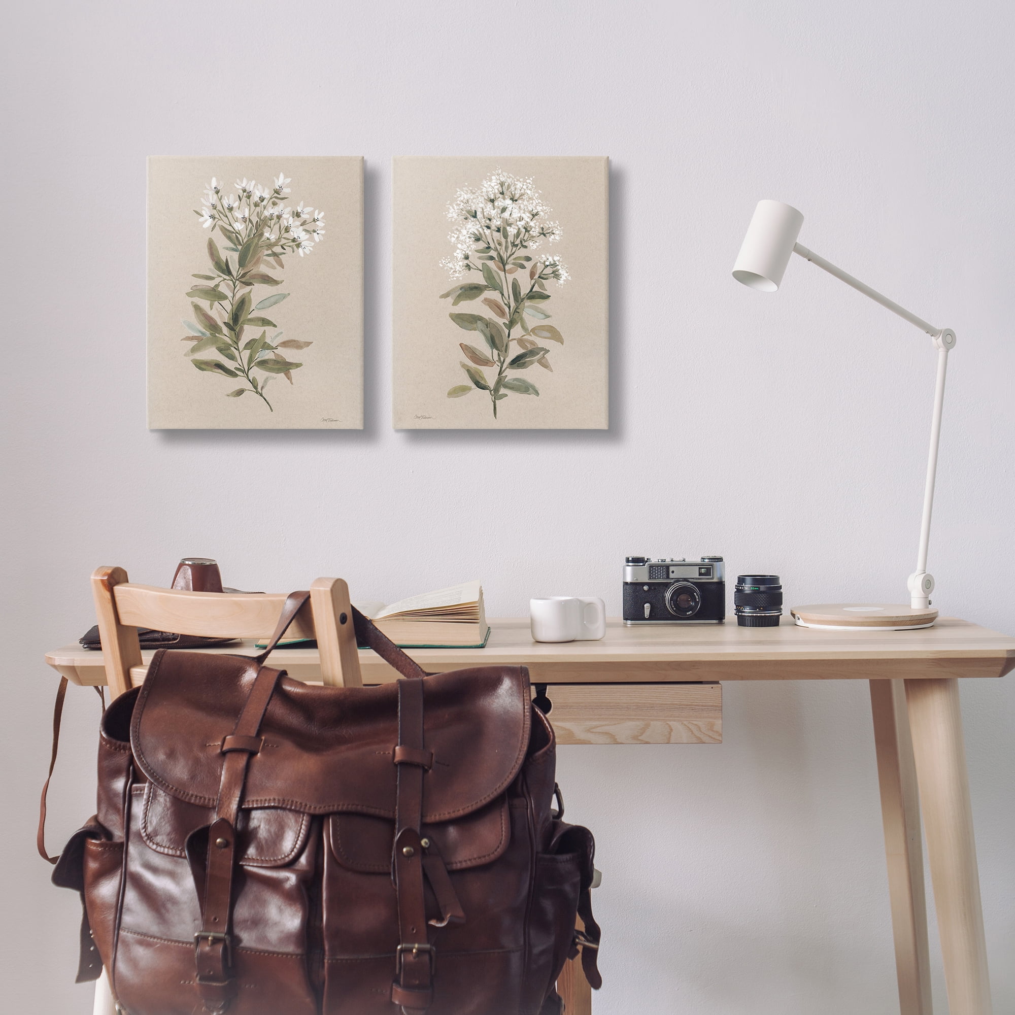 Stupell Industries Lovely White Floral Stem Plants & Flowers Painting Wrapped Canvas Art Print Wall Art, 16 x 20, Set of 2