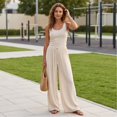 thumbnail image 4 of Vxararl Womens Wide Leg Flowy Palazzo Pants High Waist Flowy Fit with Drawstring Trousers Casual Beach Vacation Clothes, Summer Fall 2026 Palazzo Pants for Women Beige M, 4 of 7