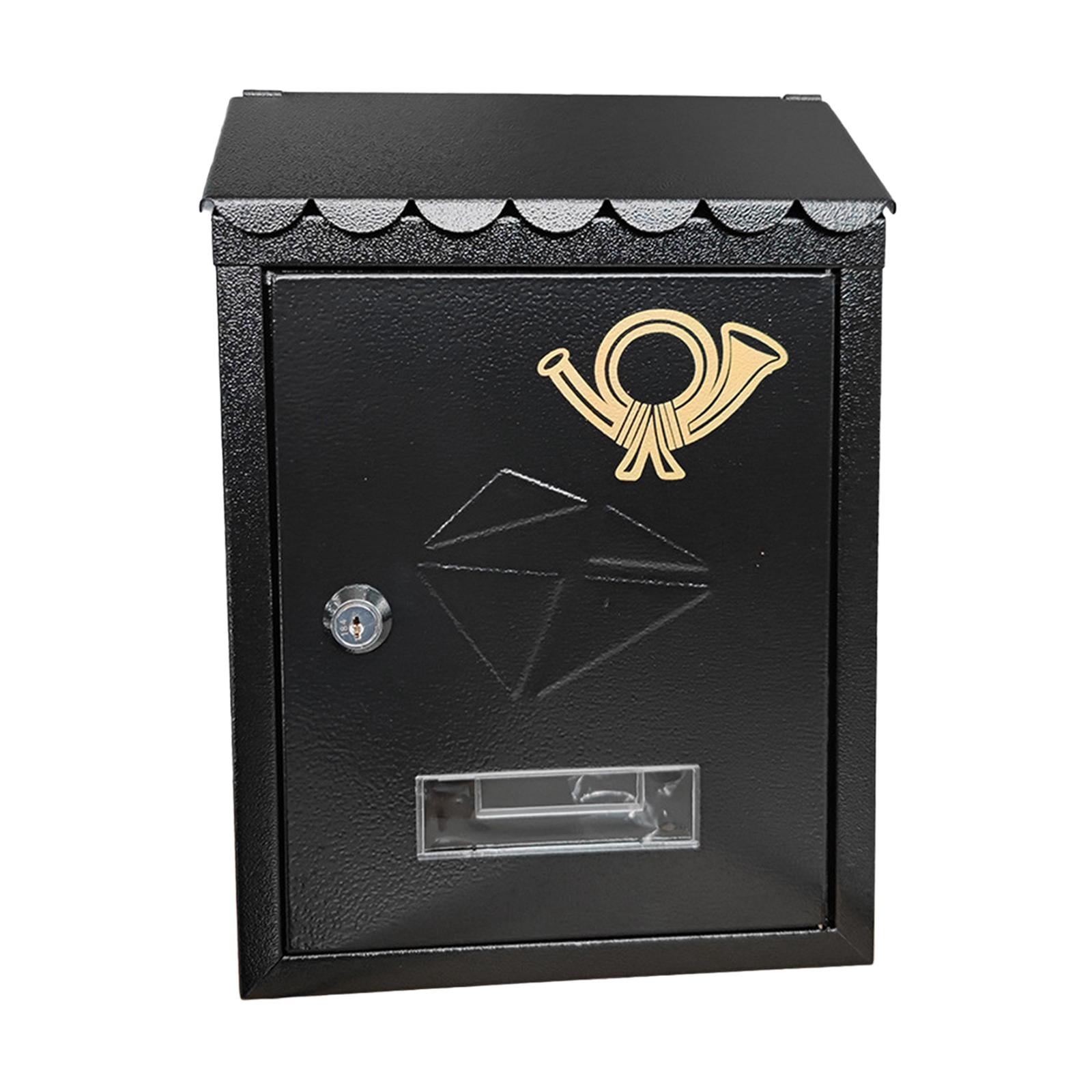 Wall Mount Mailbox Letterbox Front Door 21.5x7x30cm Outside Office Decorative Decor with Key Metal Locking Mailbox Porch Mail Box Drop Box black