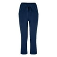 thumbnail image 5 of Sngxgn Women Stretch Pants Casual Work Lounge Pant Fashion Button Office High Waist Straight(Navy,M), 5 of 6