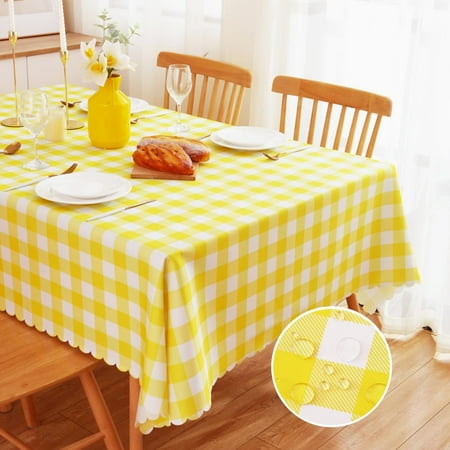 

Yellow Gingham Tablecloth for Square Tables-Checkered Table Cloth Waterproof Kitchen & Table Linens-Polyester Buffalo Plaid Wrinkle Free Table Cover(Light Yellow 52x52in)
