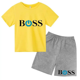 thumbnail image 3 of Conjunto de 2 piezas de camiseta de manga corta y pantalones cortos con estampado de letras de marca de verano, traje deportivo informal para niños y niñas, conjunto de moda para niños, 3 of 5