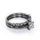 thumbnail image 3 of JeenMata Anillo Compromiso Solitario 2 Ct Corte Redondo, Filigrana Milgrain Art Déco, Engaste Pavé 4 Puntas, Juego Trío Anillos Nupciales, Baño Oro Negro 18 K sobre Plata, 3 of 6