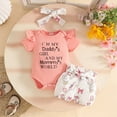 thumbnail image 2 of Baby Girl Clothes Toddler Baby Girls Clothes Outfits 3 Piece Cute Summer Ribbed Sleeve Romper Top Ruffle Shorts Bow Headband Infant Summer Outfits, 2 of 8