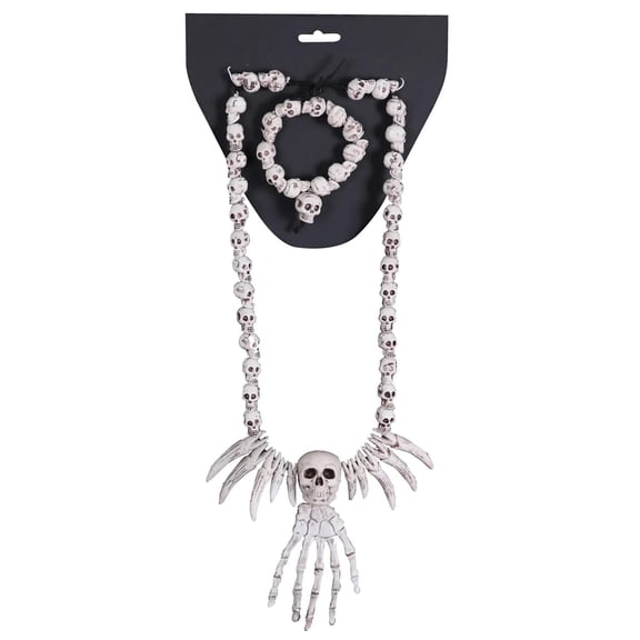 Skull Necklace and Bracelet Set Adult Halloween Accessory