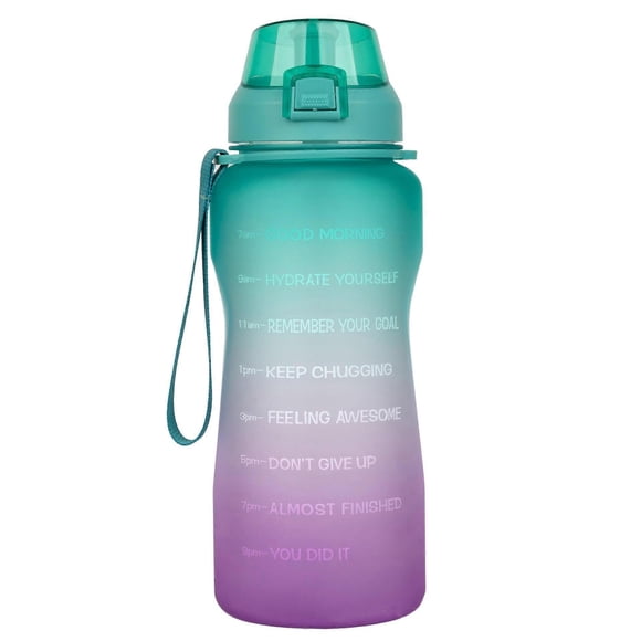 2.2 Liter Large Water Bottle with Time Marker, Leak Proof Half Gallon 2.2 Liter Beverage Bottle with Straw and Handle