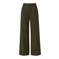 thumbnail image 4 of VEKDONE Women's Formal Dress Pants Solid Color Bissiness Straight Trousers Summer Casual Elastic Waist Suit Pants Button Zipper Office Work Long Pants with Pockets Army Green XXL, 4 of 5