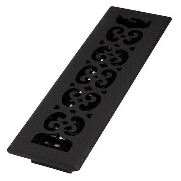 Decor Grates 2x12 Scroll Floor Register Vent Cover, Adjustable Airflow Control, Textured Black (ST212)
