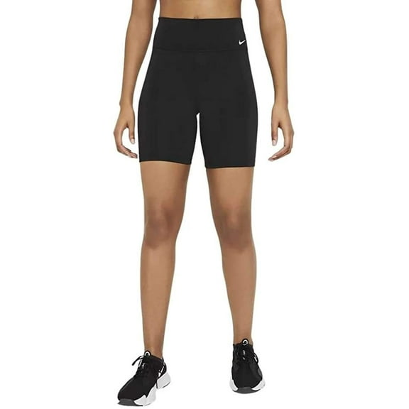 Nike One Women's Mid-Rise 7" Bike Shorts, DD0243-010 Black/White, Small