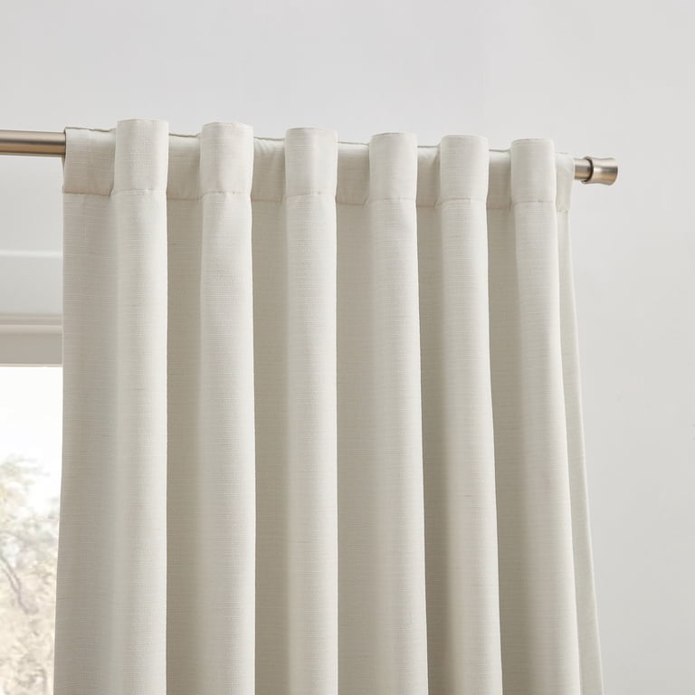 SUN+BLK Ivory 100% Blackout Linen Curtain Set, 2 Panel photo 2