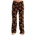 thumbnail image 3 of Adult Halloween Print Pajama Pants Loose Fit Sleep Pants for Women Men No Drawstring Soft Comfy Casual Loungewear Sleepwear for Home Halloween Party Fluorescence Yellow B M, 3 of 5