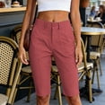 thumbnail image 5 of HomeDM Capri Pants for Women Knee Length Casual Work Cargo Shorts Wine Cropped Pants with Pockets Size L, 5 of 6