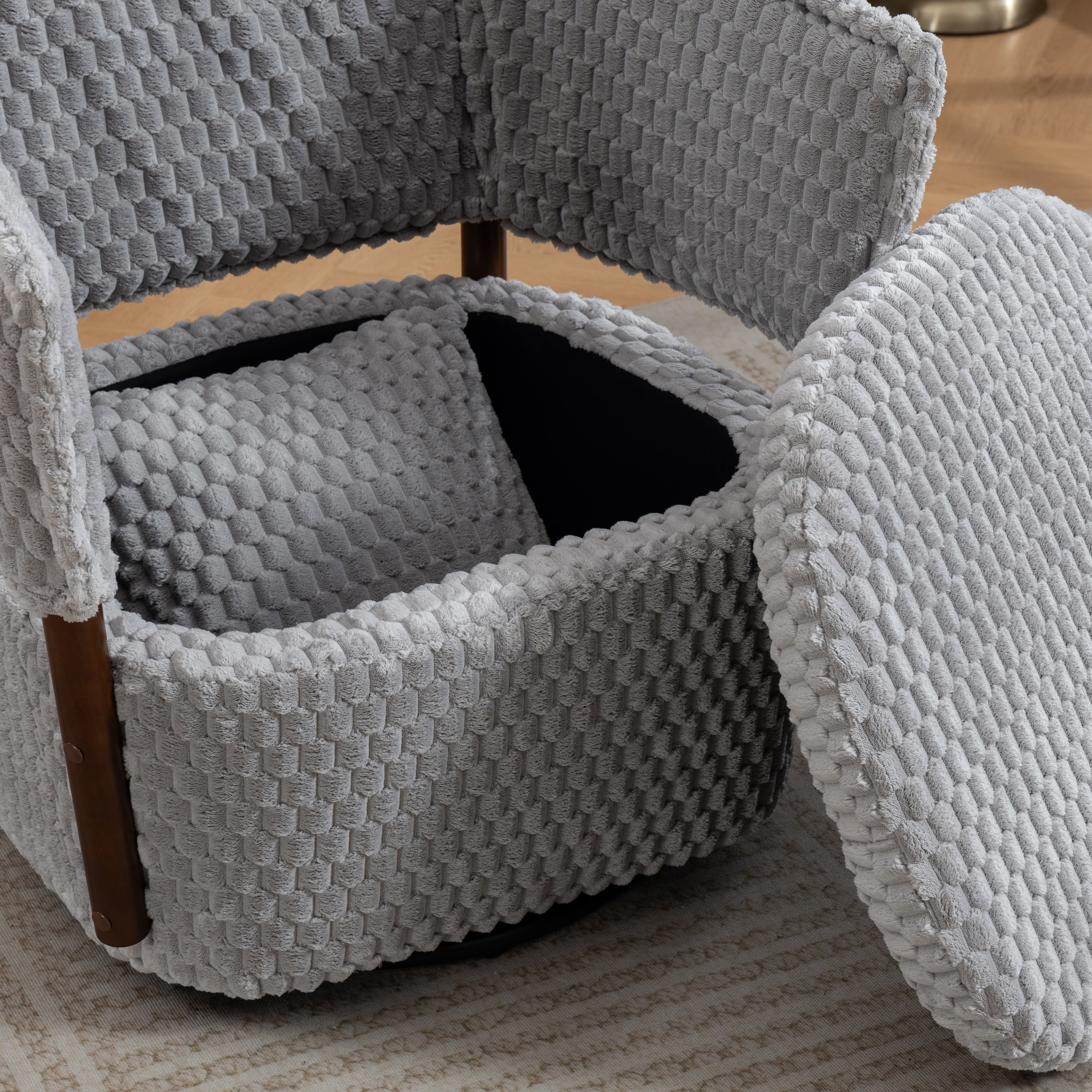 Aukfa Mid Century Modern 360 Swivel Accent Barrel Chair with Lumbar Pillow & Hidden Storage,Corduroy,Gray