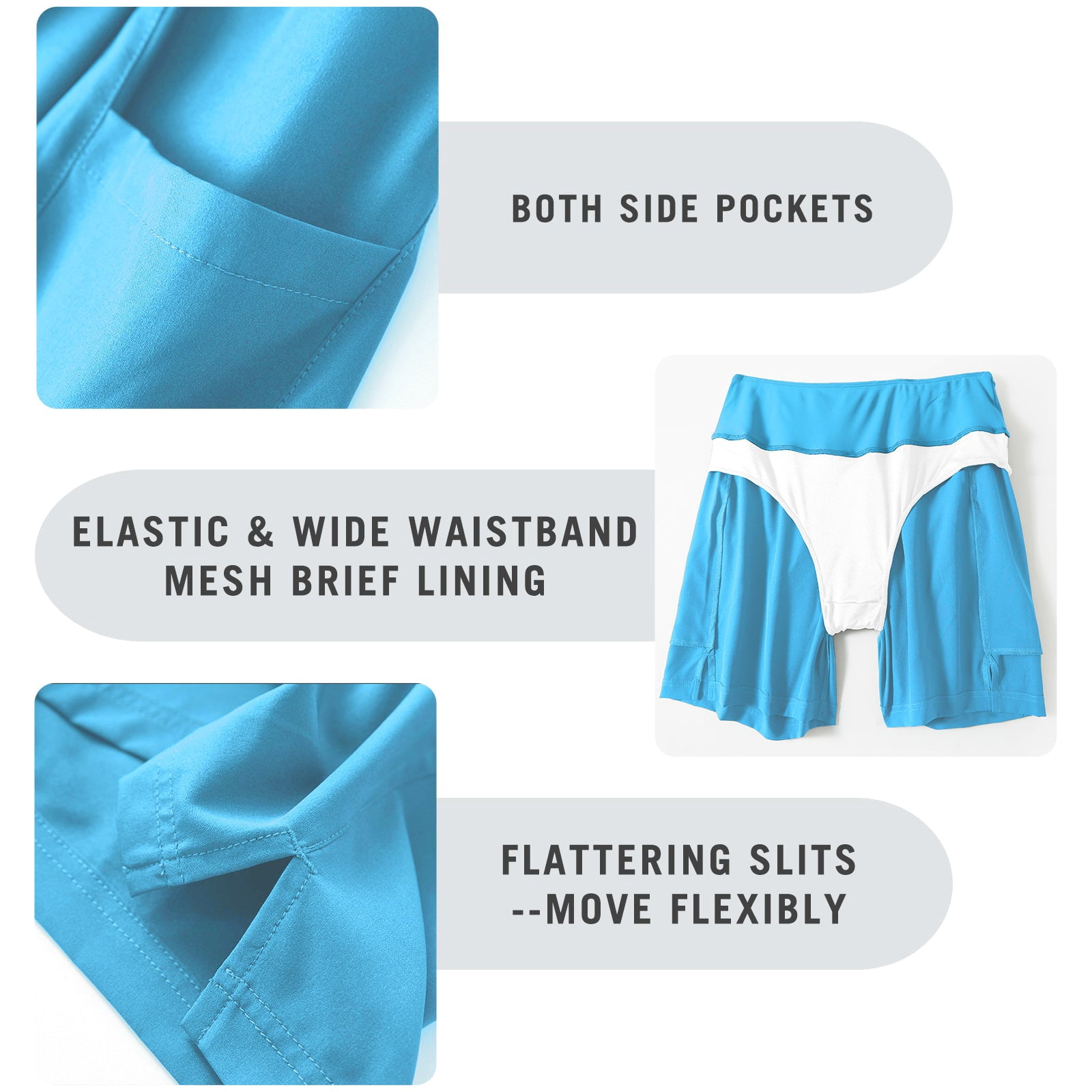 BALEAF Women's 5" Swim Shorts Trunks Quick Dry High Waisted Swimming Board Shorts Tummy Control Swim Bottom with Pockets Elegant Blue 2XL