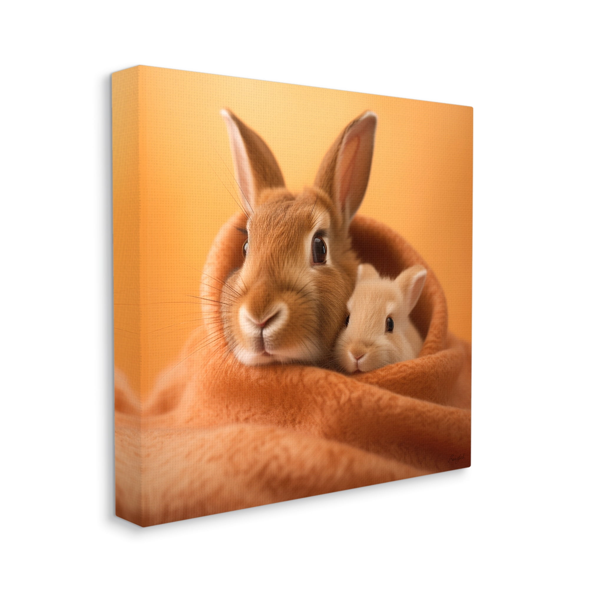 Stupell Industries Bunnies Cuddling in Blanket Animals & Insects Painting Gallery Wrapped Canvas Art Print Wall Art, 24 x 24
