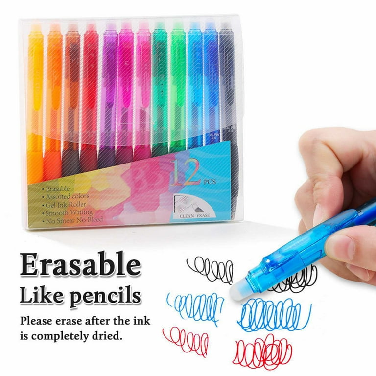 Erasable Gel Pens, 12 Colors Retractable Erasable Pens Clicker