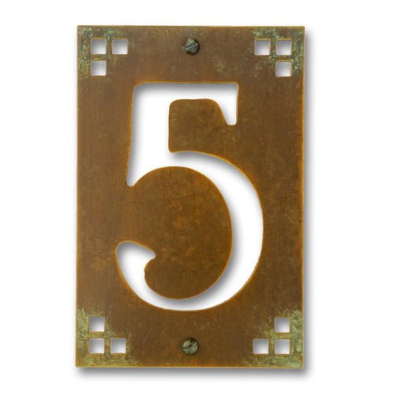 4 x 6 in. Brass Pasadena Framed House Number Plaque No.5, New Verde - Gold Iridescent