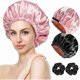 thumbnail image 1 of wonima11 2pcs Satin Bonnet,Silk Bonnet,Hair Bonnet For Sleeping Women,Double Layer Bonnet With Adjustable Band,Sleeping Bonnet For Curly Hair （Black, Pink）, 1 of 1