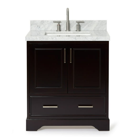 Ariel Stafford 30.5 In. Single Rectangle Sink Vanity With Carrara White Marble Countertop W/1.5" Edge In Espresso