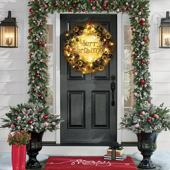 Christmas Decorations Wreath, Christmas Tree Ring, Home Hotel Scene Decoration Door Hanging Christmas Wreath Decorations Gifts Decoration Wall Hanging with Merry Christmas Sign