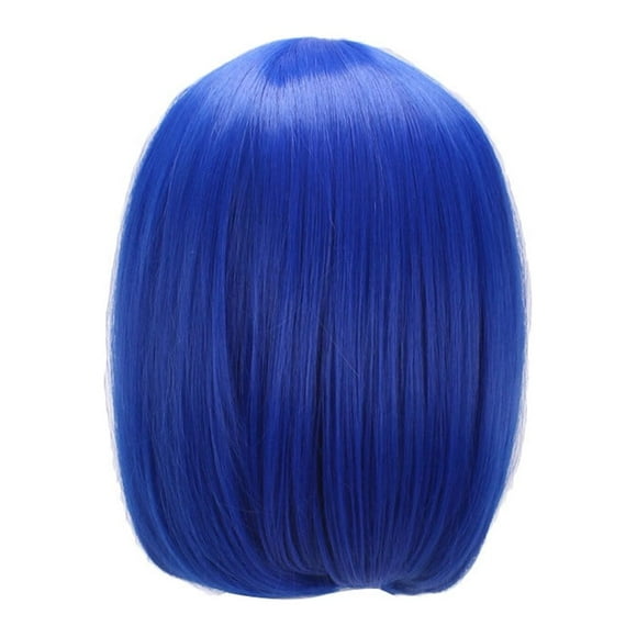 Women Girls Blue Synthetic Wig Cosplay Fake Hair Heat cosplay wig Resistant Straight Short Bob Wigs with Bangs