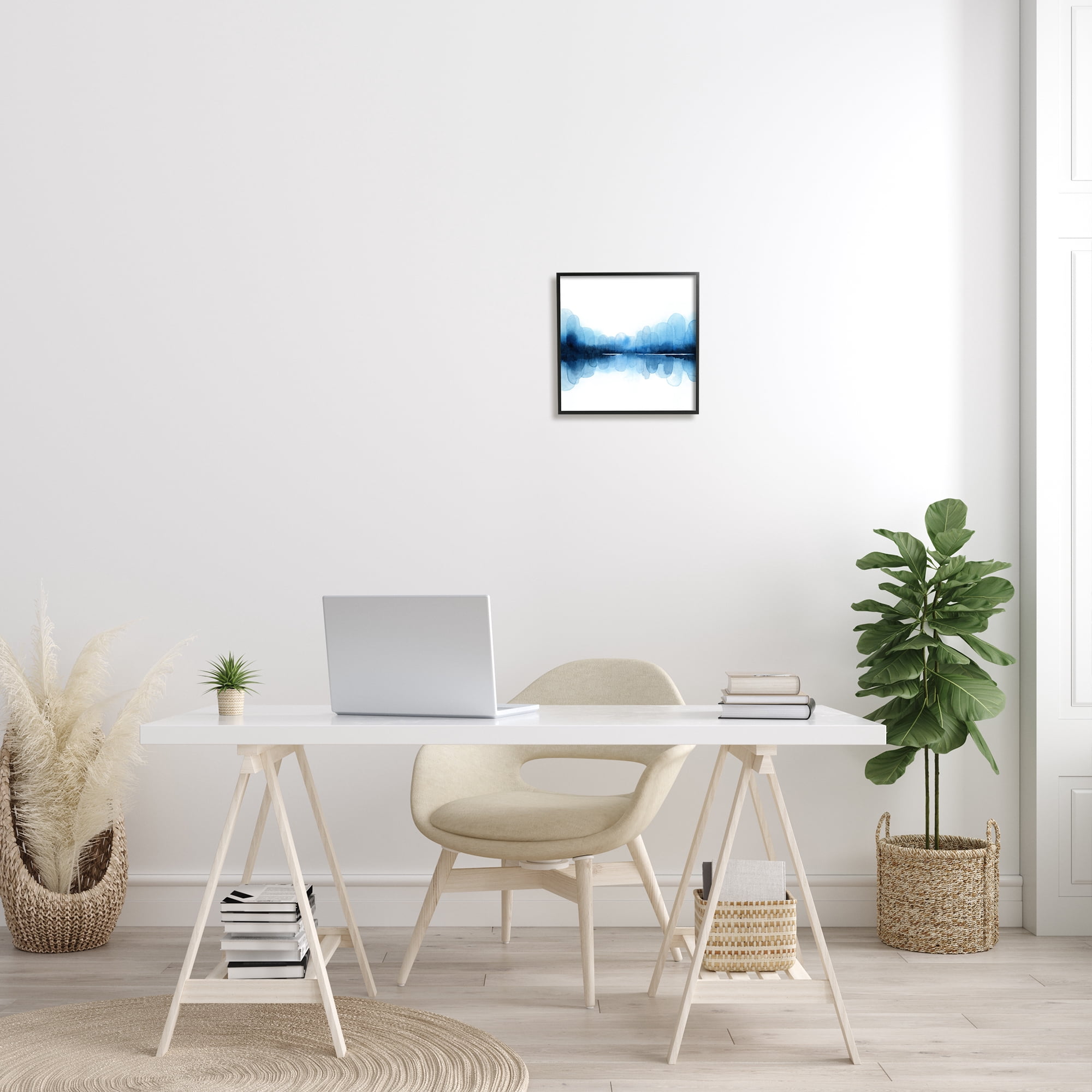 Stupell Industries Blue Arch Asymmetrical Reflection Abstract Shapes over White Abstract Painting Black Framed Art Print Wall Art, 12 x 12