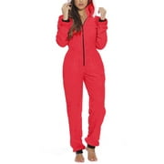 Aunavey Women One Piece Fleece Pajamas Jumpsuit Hooded Fuzzy Warm Romper Sleepwear